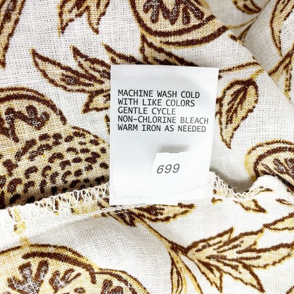 NWT Nicole Miller Linen Blend Blouse Retro Floral Print Brown Cream Size Small - Picture 10 of 11